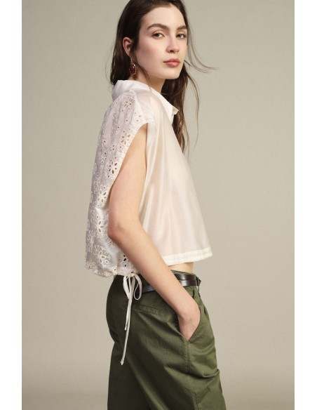 Cropped mouwloos overhemd met geborduurde bloemen Dixie