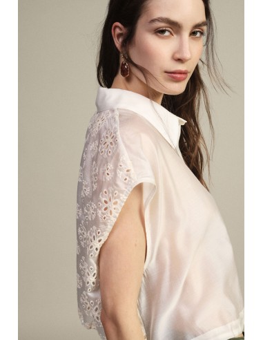 Cropped mouwloos overhemd met geborduurde bloemen Dixie