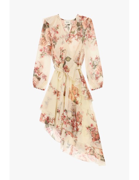 Dixie-jurk met bloemenprint en asymmetrische ruches