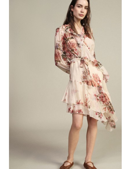 Dixie-jurk met bloemenprint en asymmetrische ruches