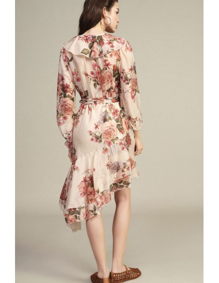 Dixie-jurk met bloemenprint en asymmetrische ruches