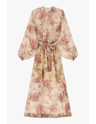 Lange jurk met bloemenprint, wijde mouwen en ceintuur Dixie
