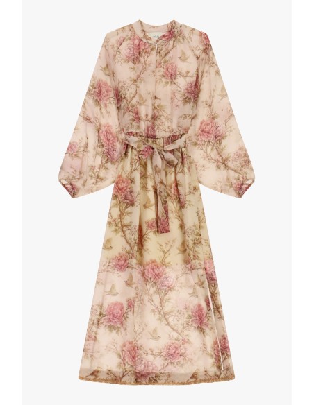 Lange jurk met bloemenprint, wijde mouwen en ceintuur Dixie
