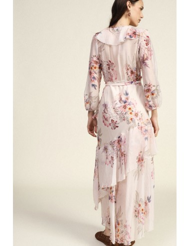 Lange jurk met bloemenprint en asymmetrische ruches Dixie