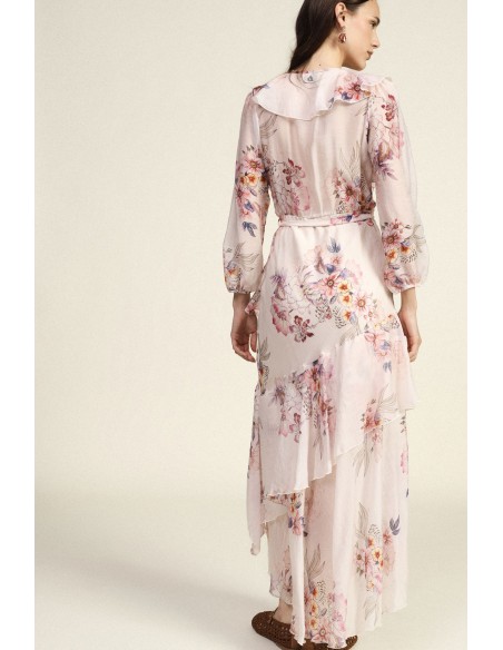 Lange jurk met bloemenprint en asymmetrische ruches Dixie