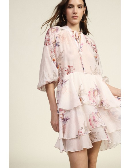 Korte jurk met ruches en bloemenprint Dixie