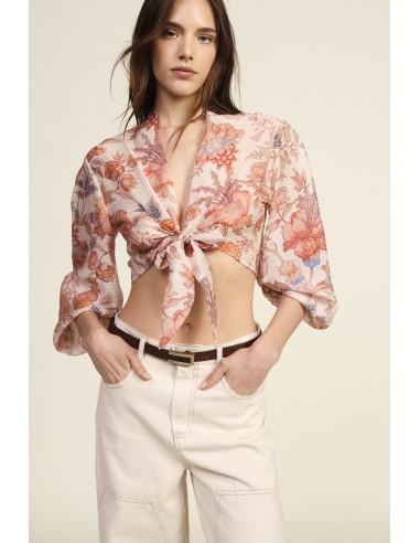 Korte blouse met knoopdetail en bloemenprint Dixie