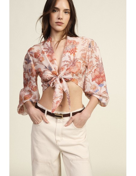 Korte blouse met knoopdetail en bloemenprint Dixie