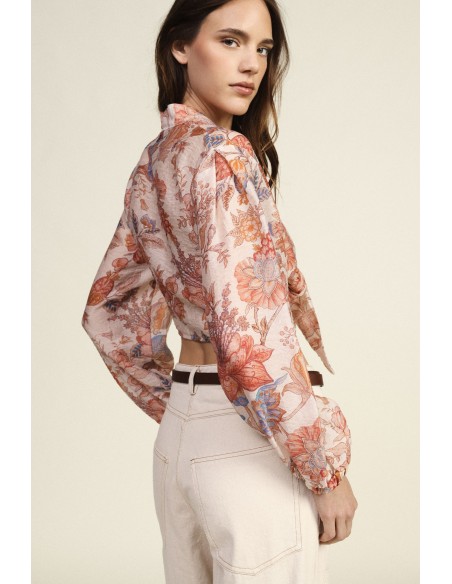 Korte blouse met knoopdetail en bloemenprint Dixie