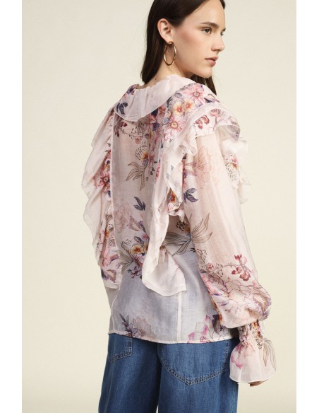 Ruime blouse met bloemenprint en volant Dixie