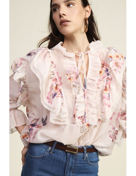 Ruime blouse met bloemenprint en volant Dixie