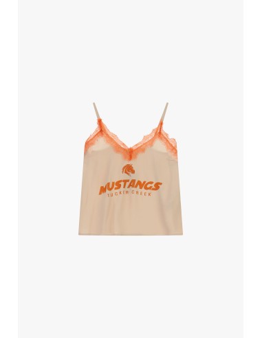 Dixie-top met dunne schouderbandjes, kant en collegeprint