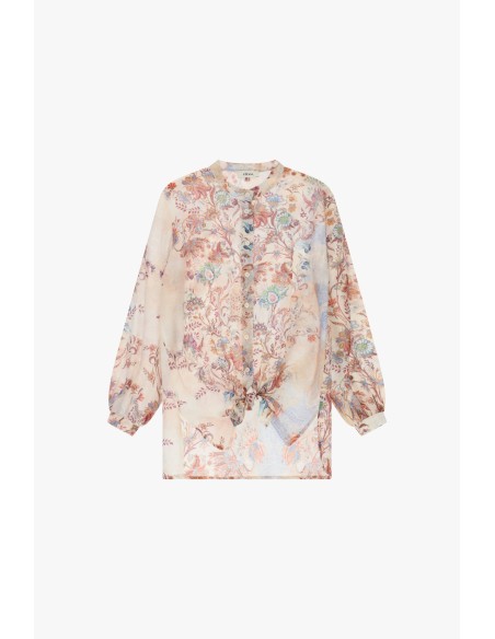 Ruimvallende blouse met bloemenprint en frontale knoop Dixie