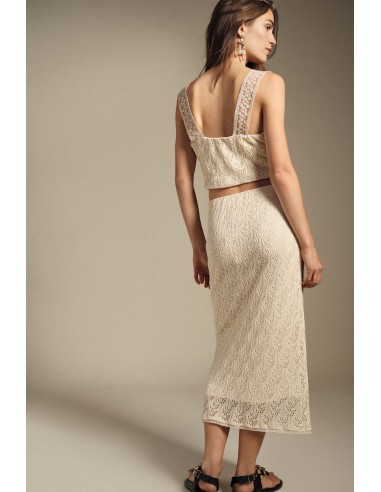 Dixie midi-rok met opengewerkt kant en hoge taille