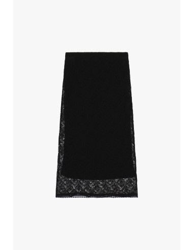 Dixie midi-rok met opengewerkt kant en hoge taille
