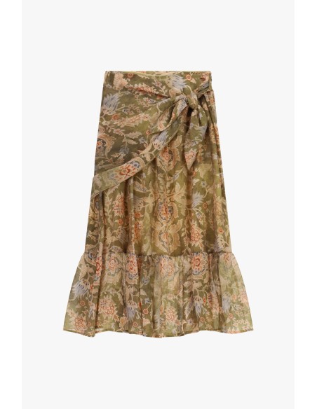 Midi-rok met fantasiebloemen en knoopdetail Dixie