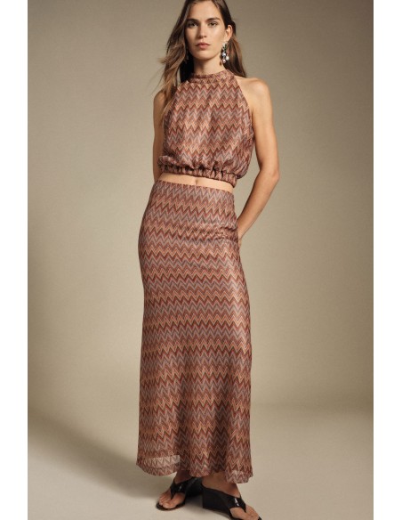 Lange rok met zigzagprint en hoge taille Dixie