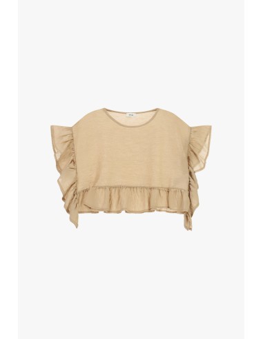 Korte top met gerimpelde volantmouwen Dixie