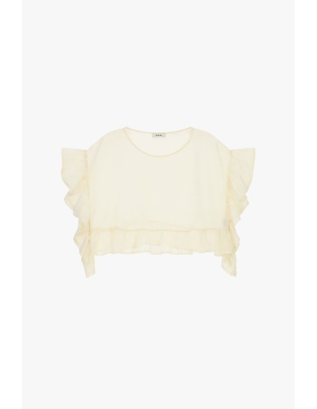 Korte top met gerimpelde volantmouwen Dixie