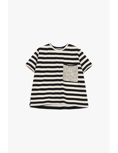 Gestreept T-shirt met opgestikte zak met pailletten Dixie