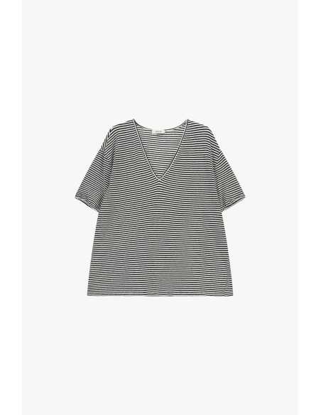Gestreept T-shirt met V-hals en korte mouwen Dixie
