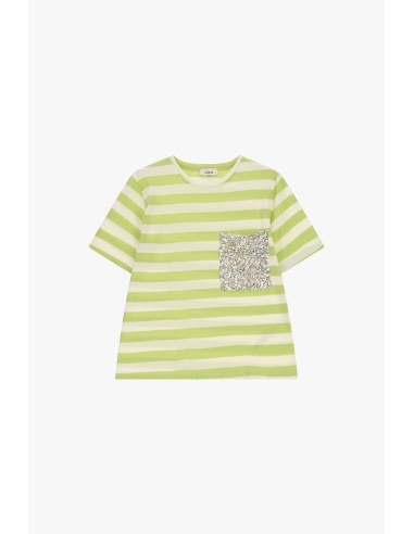 Gestreept T-shirt met paillettenborstzak aan de voorkant Dixie