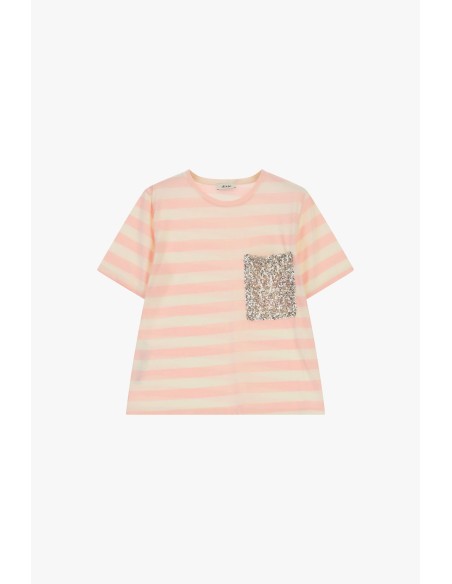 Gestreept T-shirt met paillettenborstzak aan de voorkant Dixie