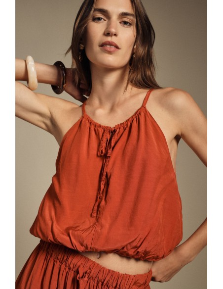 Cropped top met dunne bandjes en gerimpelde onderkant Dixie