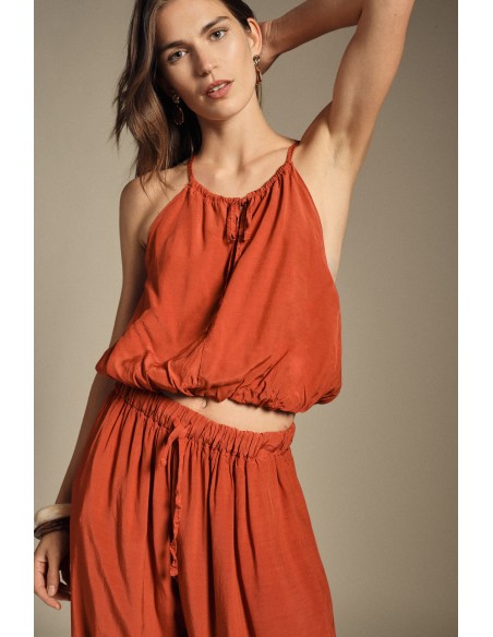 Cropped top met dunne bandjes en gerimpelde onderkant Dixie