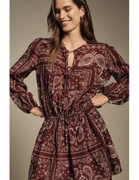 Korte paisleyjurk met lange mouwen Dixie