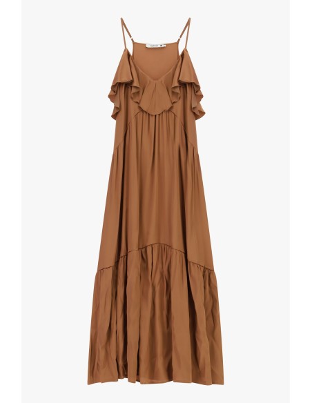 Lange jurk met dunne bandjes en ruches Please