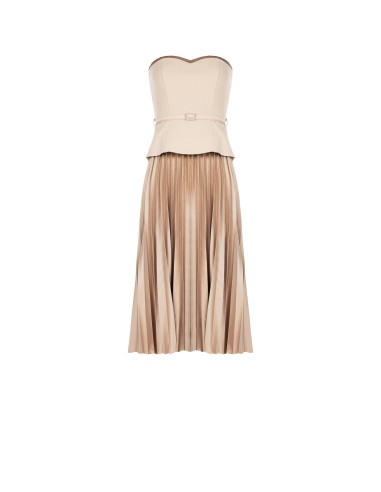 Midi-jurk met wijde, geplooide rok, satijneffect en 2-delige look, met top van scuba-crêpe van Rinascimento