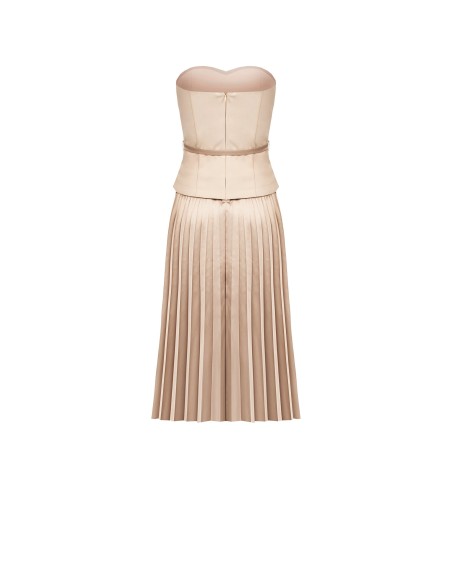 Midi-jurk met wijde, geplooide rok, satijneffect en 2-delige look, met top van scuba-crêpe van Rinascimento