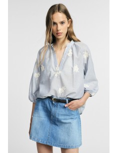 Ruime gestreepte blouse met bloemenmotief Please