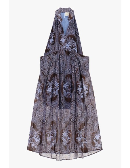 Lange paisleyprintjurk met ruime pasvorm en striksluiting in de hals Dixie