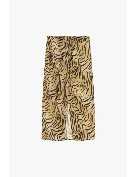 Dixie Midi-rok met dierenprint en split aan de voorkant