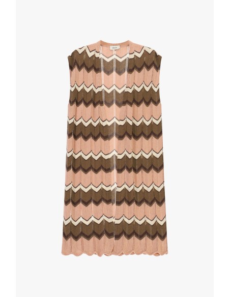 Dixie mouwloos vest met zigzagpatroon en golvende rand