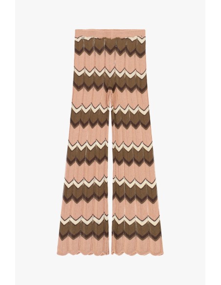Dixie Pantalon met wijde pijpen en gebreid chevronmotief