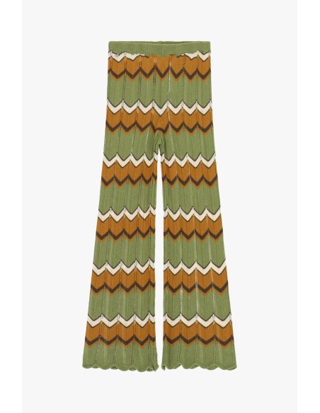 Dixie Pantalon met wijde pijpen en gebreid chevronmotief