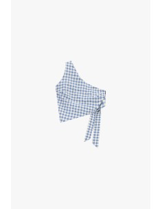 Dixie geruite one-shouldertop met zijknoop