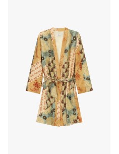 Dixie Dusterjas met patchworkpatroon en tailleceintuur