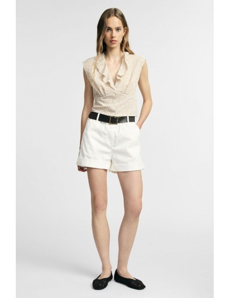 Regular-fit shorts met tailleband en omslag Please