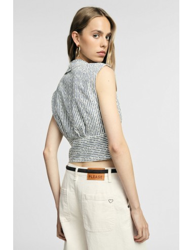 Cropped mouwloos shirt met volant en strepen aub