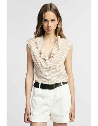 Cropped mouwloos shirt met volant en strepen aub