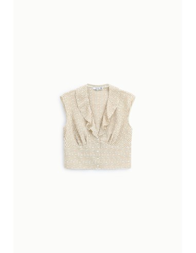 Cropped mouwloos shirt met volant en strepen aub