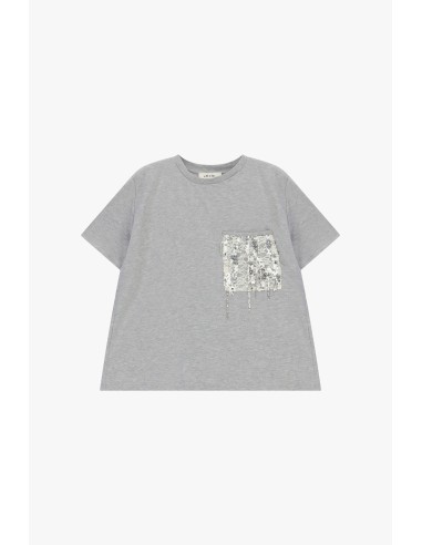 Dixie T-shirt met korte mouwen, borstzak en pailletten