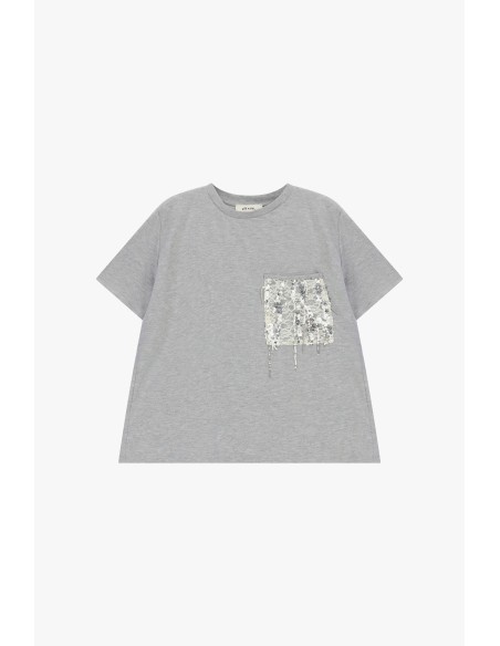 Dixie T-shirt met korte mouwen, borstzak en pailletten