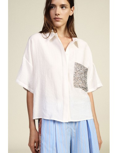 Boxy shirt met korte mouwen en paillettenborstzak van Dixie
