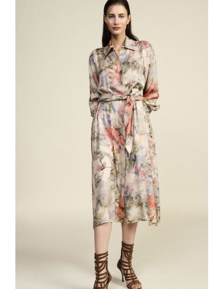 Lange jurk met bloemenprint, stoffen ceintuur Dixie