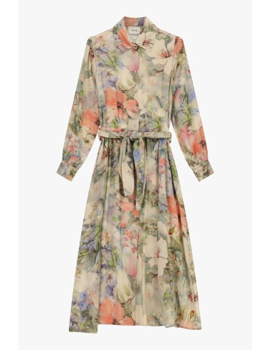 Lange jurk met bloemenprint, stoffen ceintuur Dixie